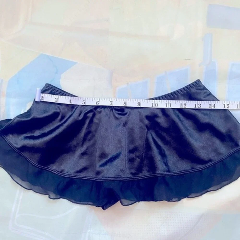 Secret Treasures Black Garter Satin Lace & Mesh Skirt Thong Underwear Si…
